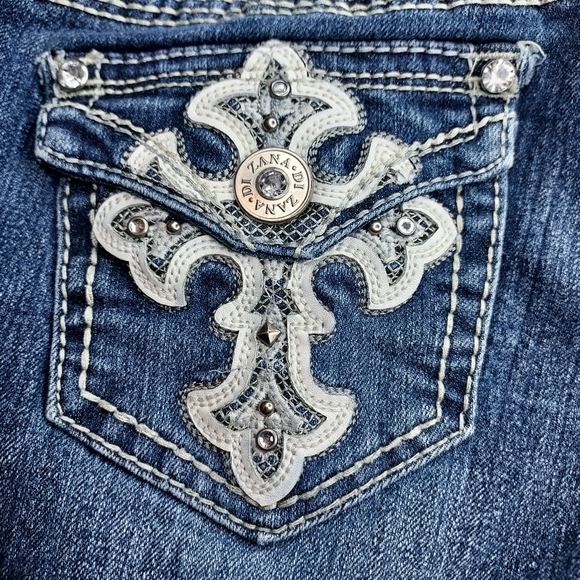 Zanadi Slim Boot Leg Rhinestone Accented Dark Wash Jeans, EUC, size 3 - Picture 4 of 7